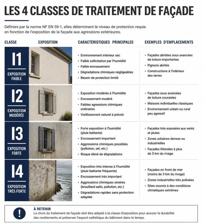 Infographie des classes de ravalement de façade I1 à I4 pour projet de ravalement 92