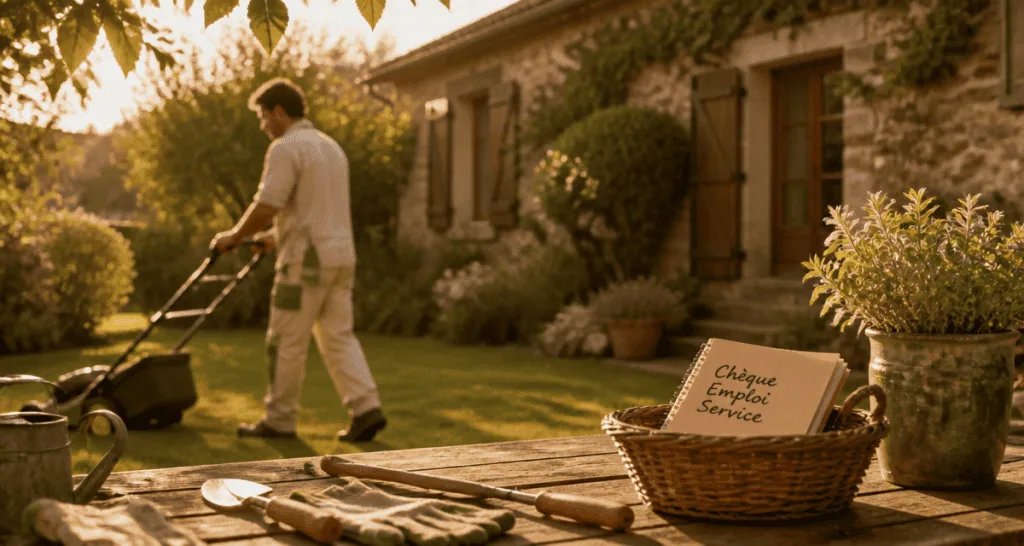 jardinier cheque emploi service devant maison