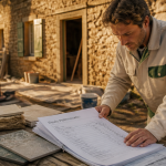 Les artisans du batiment examinant un devis renovation