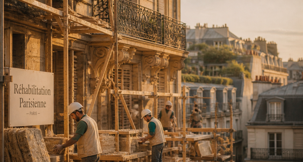 réhabilitation de bâtiments anciens Paris chantier haussmannien biosourcé