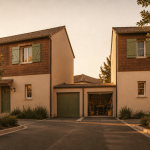Maison mitoyenne par le garage vue extérieure