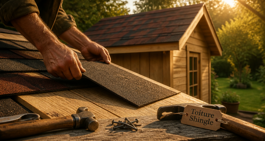 pose shingle toiture abri jardin