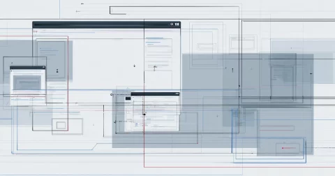 Abstract website interface diagram showing design and development as interdependent system layers