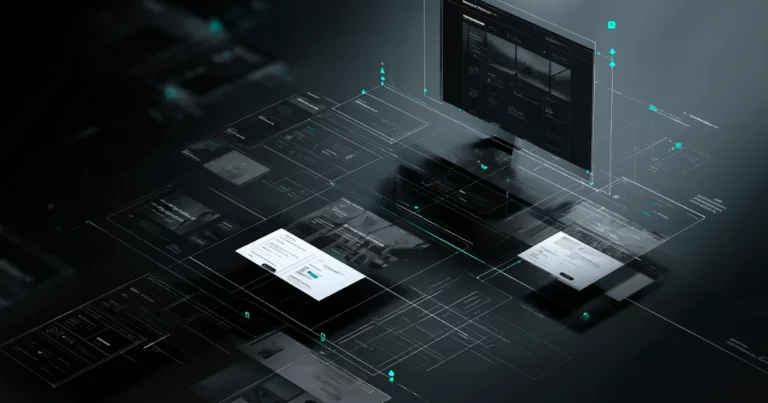 Professional web design services illustrated as a structured website layout system with clear hierarchy and modular components.