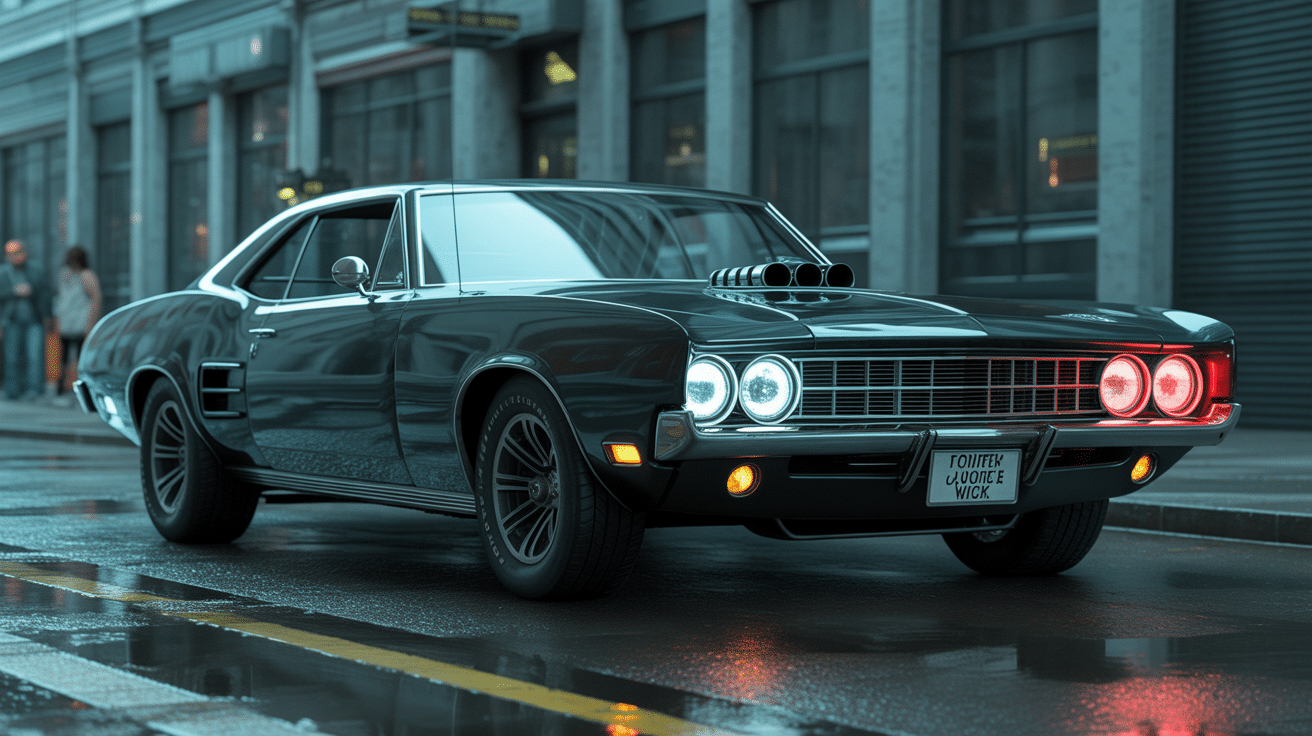 voiture john wick noire garée ruelle sombre