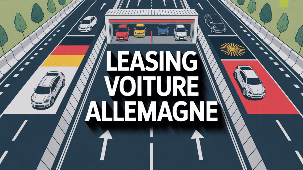 Leasing voiture Allemagne vue autoroute drapeaux garage