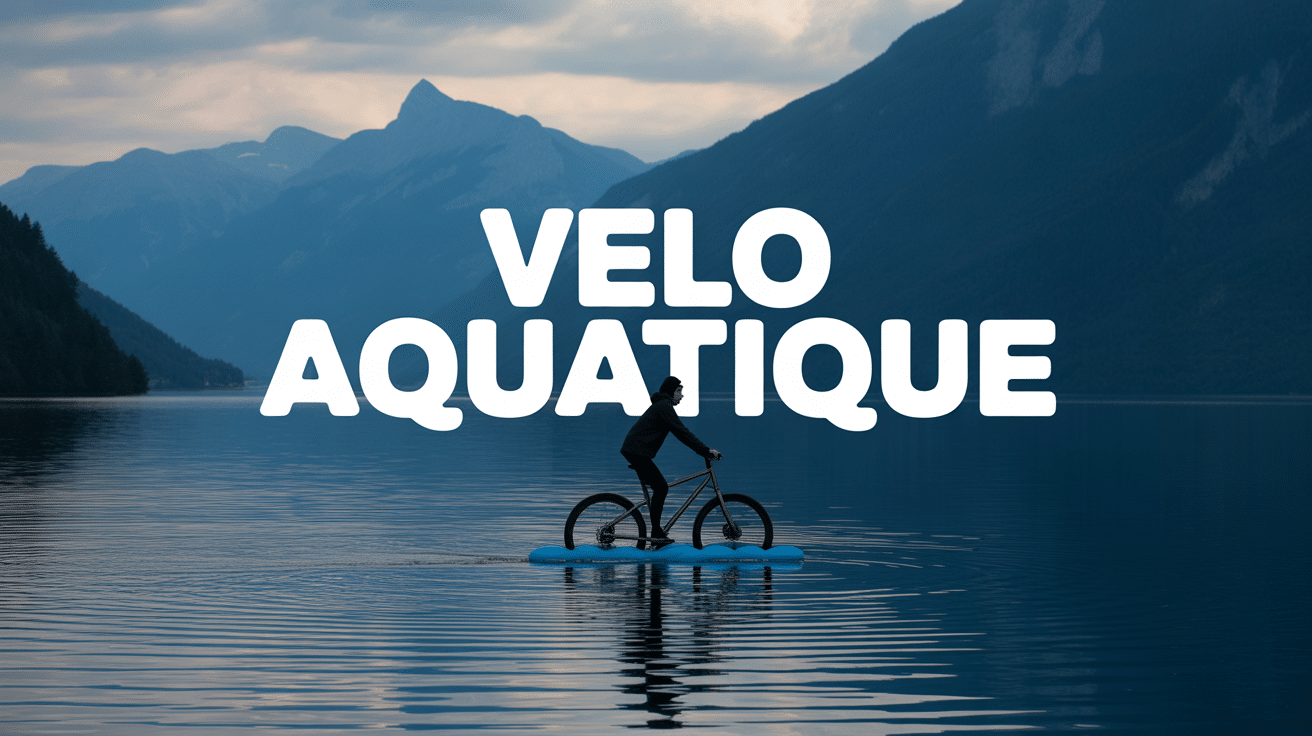 Aquatic bicycle flottant sur lac entouré de montagnes