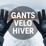 Gants velo hiver noirs sur guidon sous la neige