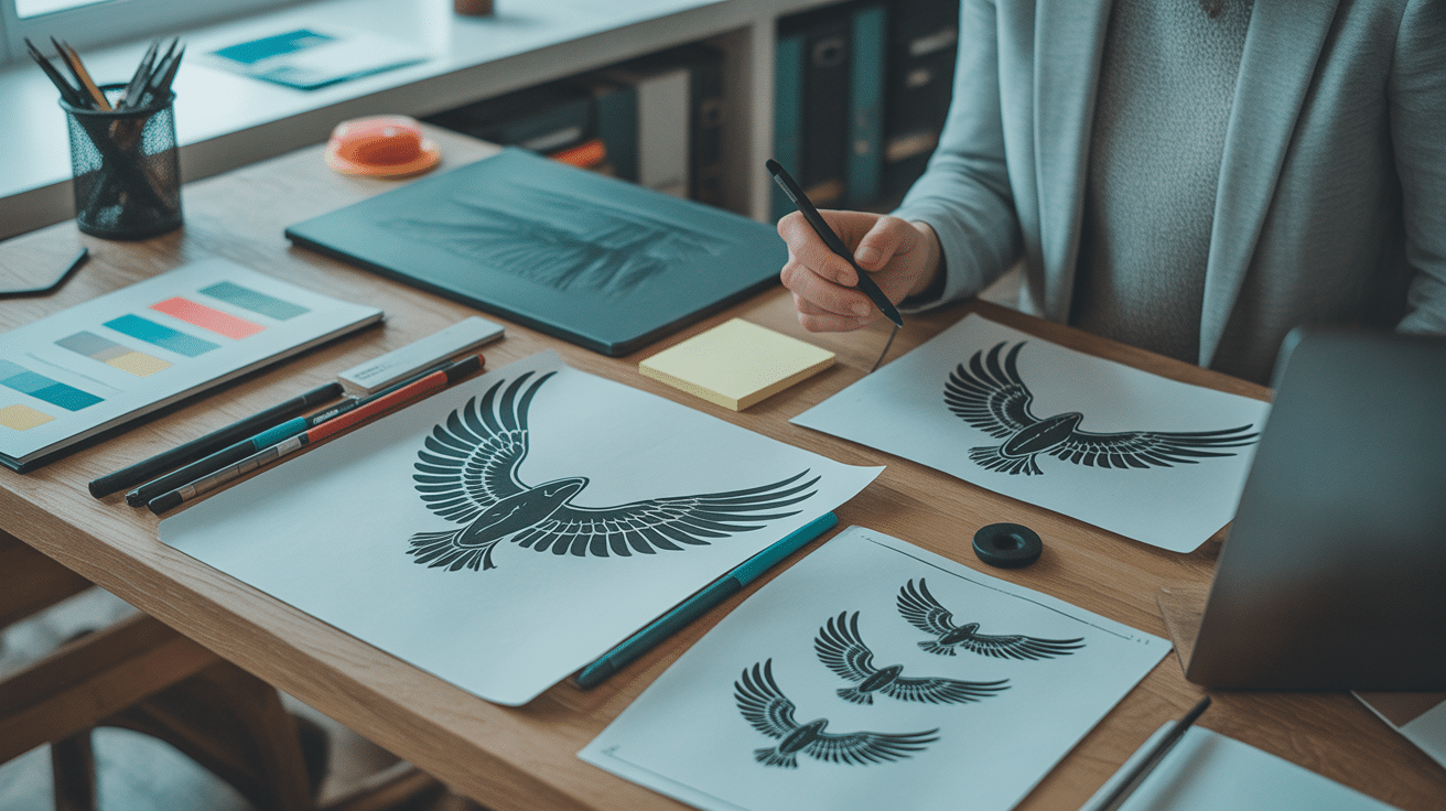 création logo voiture ailes esquisses designer