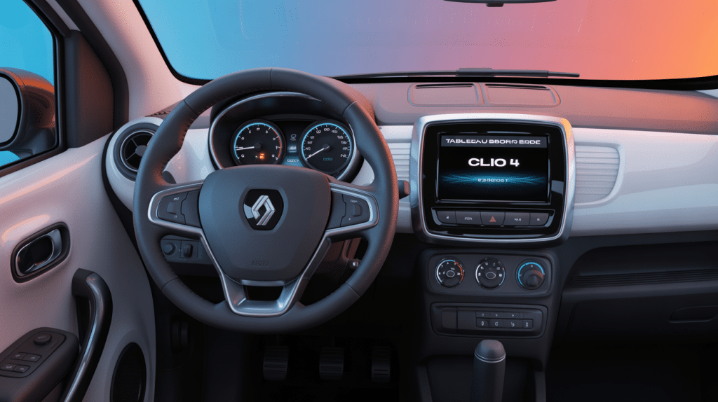 tableau de bord de la clio 4 avec écran tactile et voyants lumineux