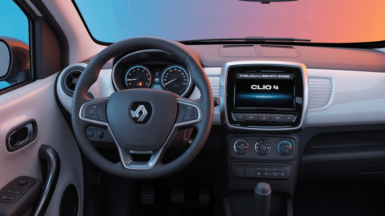 tableau de bord de la clio 4 avec écran tactile et voyants lumineux