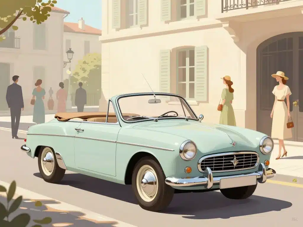 Renault Floride convertible stationnée rue française années 1950