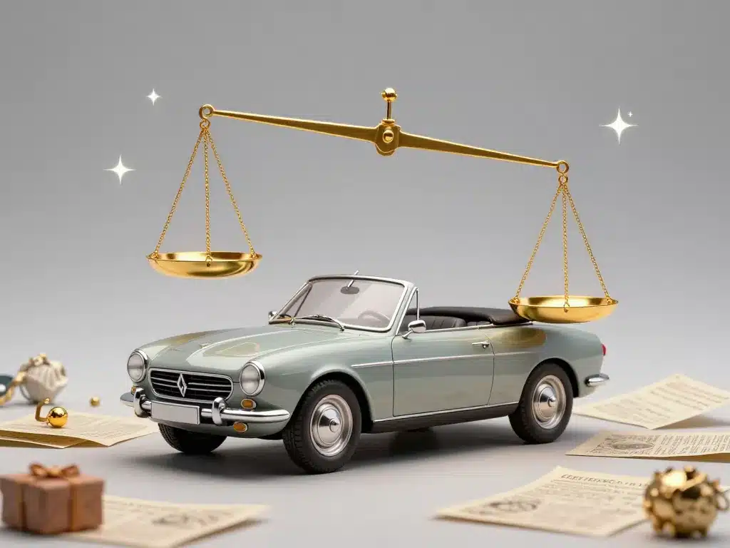Renault Floride convertible équilibrée sur balance dorée symbole de valeur