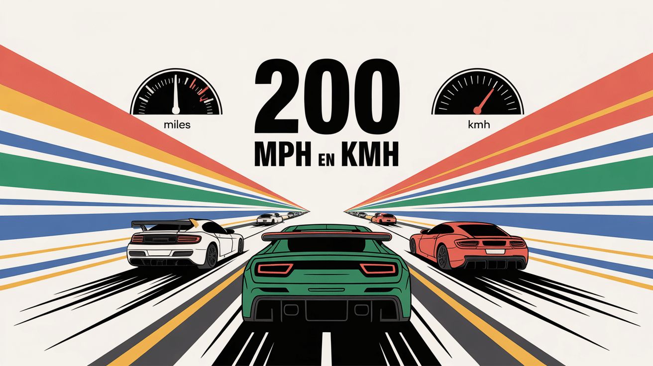 Illustration conversion 200 mph en kmh compteur voiture sport