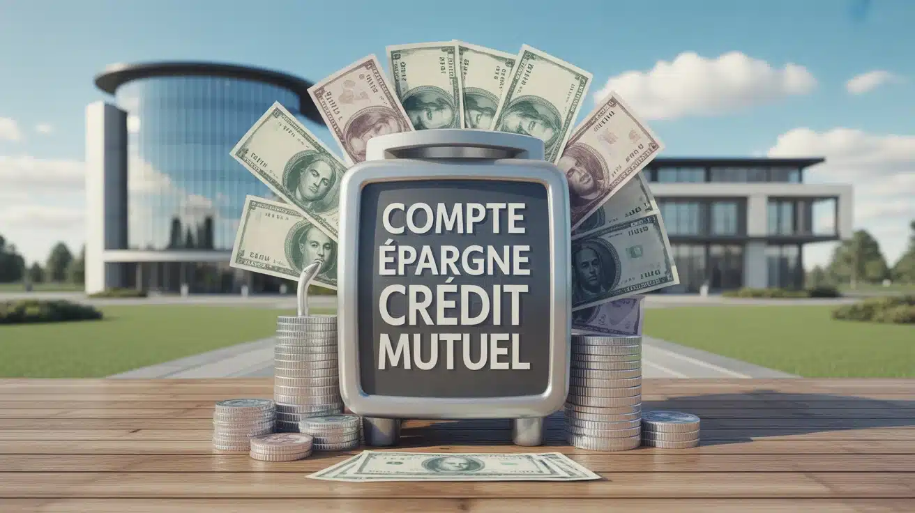 illustration compte épargne Crédit Mutuel avec coffre-fort et banque