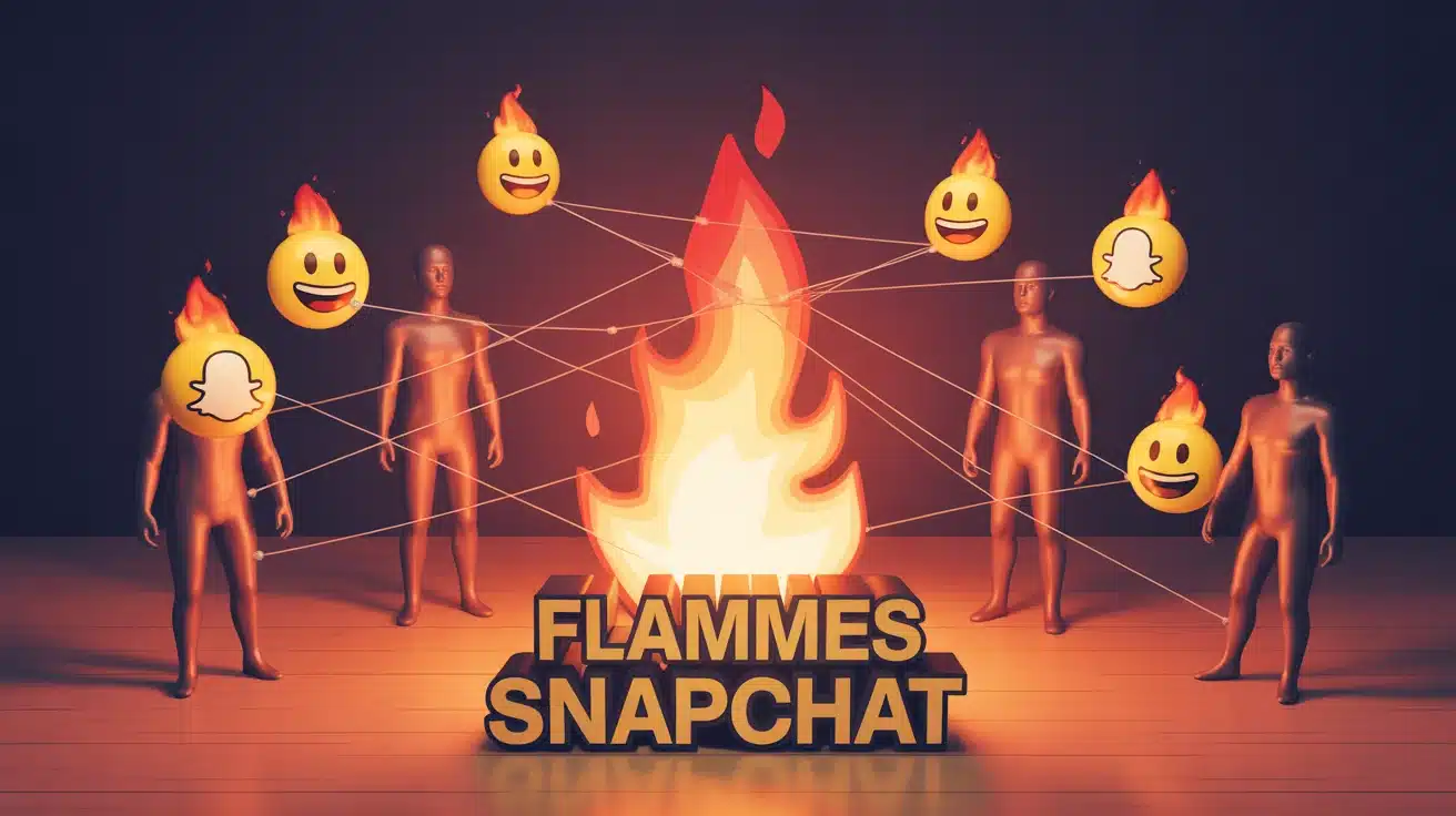 illustration vectorielle flammes Snapchat avec emojis feu et utilisateurs connectés