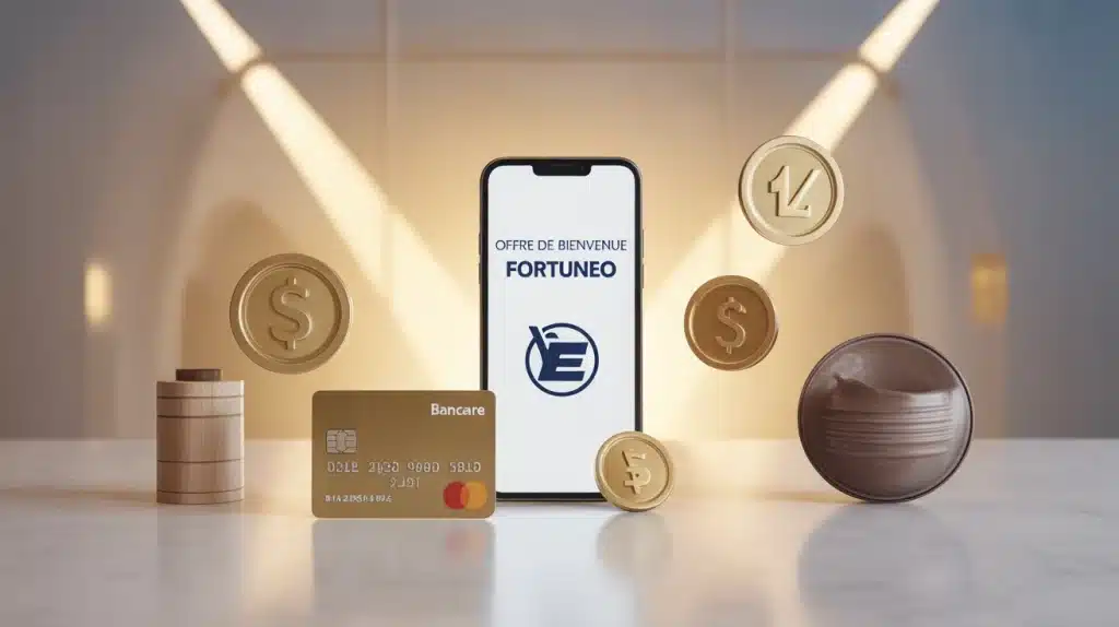 offre de bienvenue Fortuneo illustration carte bancaire et smartphone