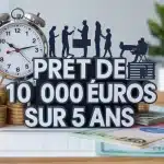 illustration prêt de 10 000 euros sur 5 ans avec pièces et horloge