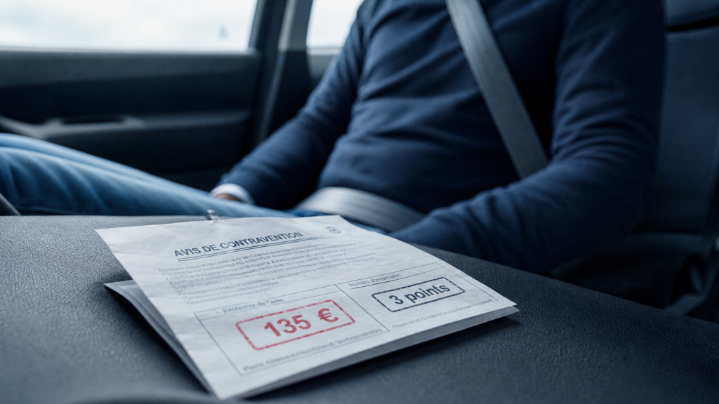 Amende pour non-port de la ceinture : 135 €, 3 points et qui paie selon la situation