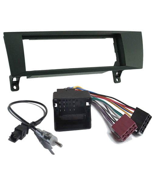 Edelstahl-Rahmen für Autoradio Einbauset mit Kabelsatz und Adapter.
