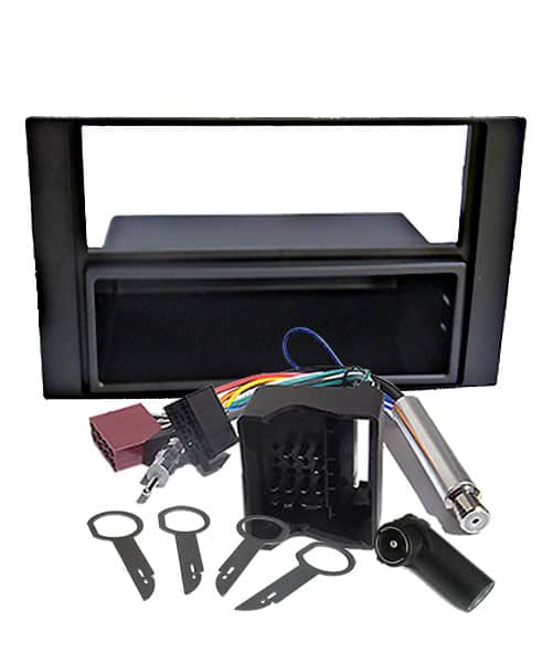 Autoradio Einbauset mit Rahmen, Kabel, Adapter und Werkzeug für Car-Entertainment-Systeme.