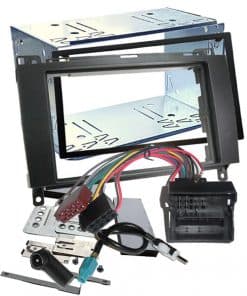 Edelstahl Einbaurahmen für Autoradios mit Kabel & Montagezubehör.