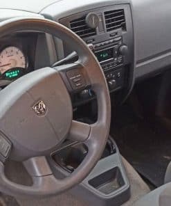 Gepolsterte Lenkradmitte mit Dackel-Logo im Fahrzeug.