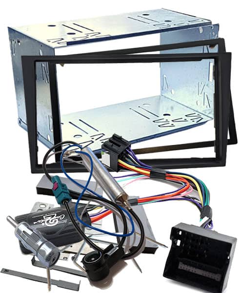 Einbaurahmen und Kabelsatz für Autoradiosysteme, montagefertig.