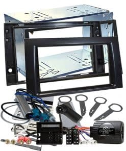 Frankier Einbausatz für Autoradios mit Rahmen und Kabelsatz, geeignet für vielfältige Fahrzeugmodelle.