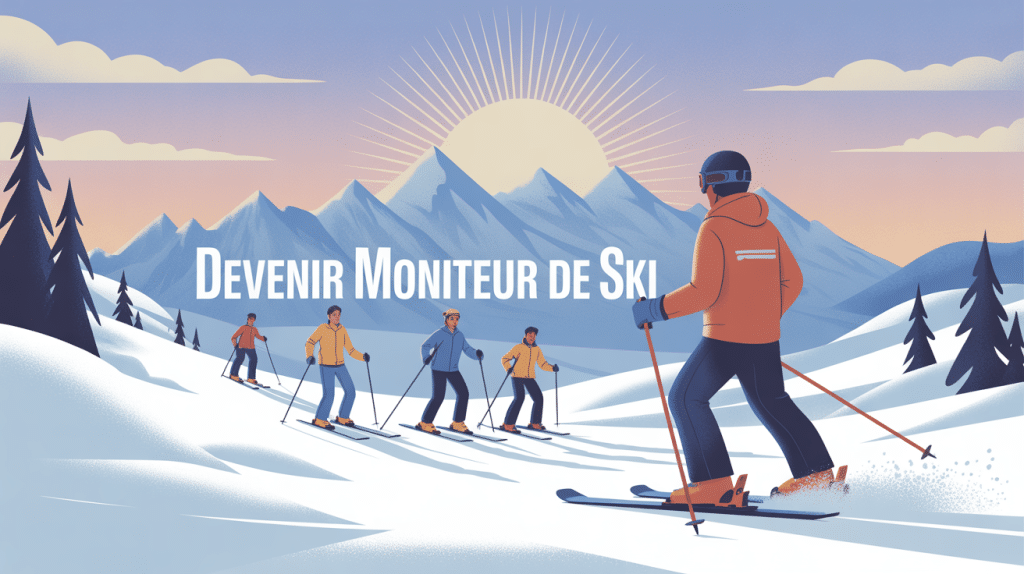 comment devenir moniteur de ski, moniteur et élèves en station sur fond de montagnes enneigées