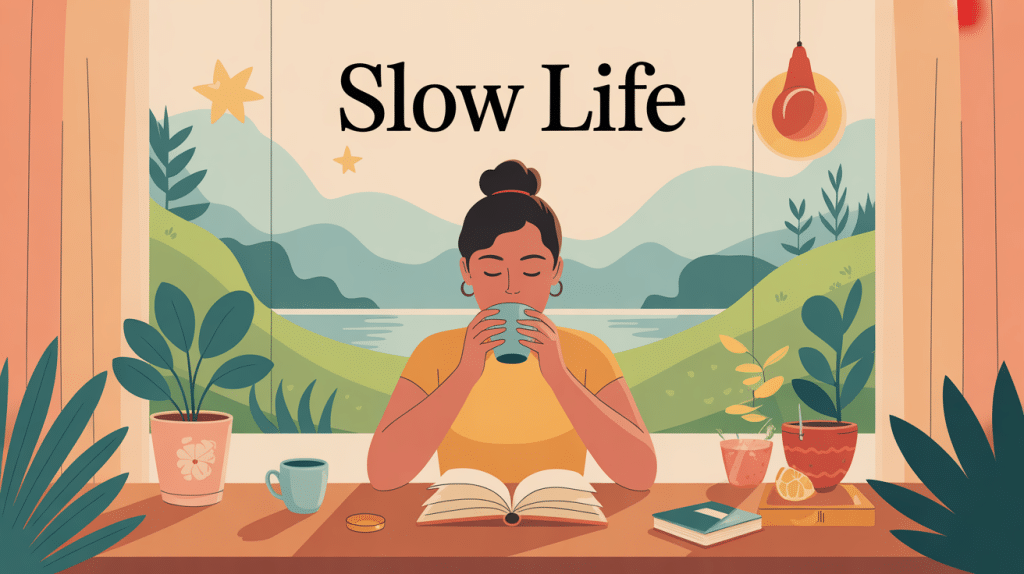 slow life illustration personne moment paisible