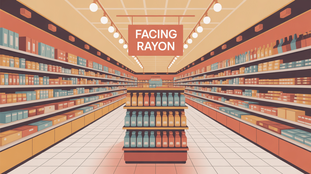 Facing rayon organisé produits alignés magasin