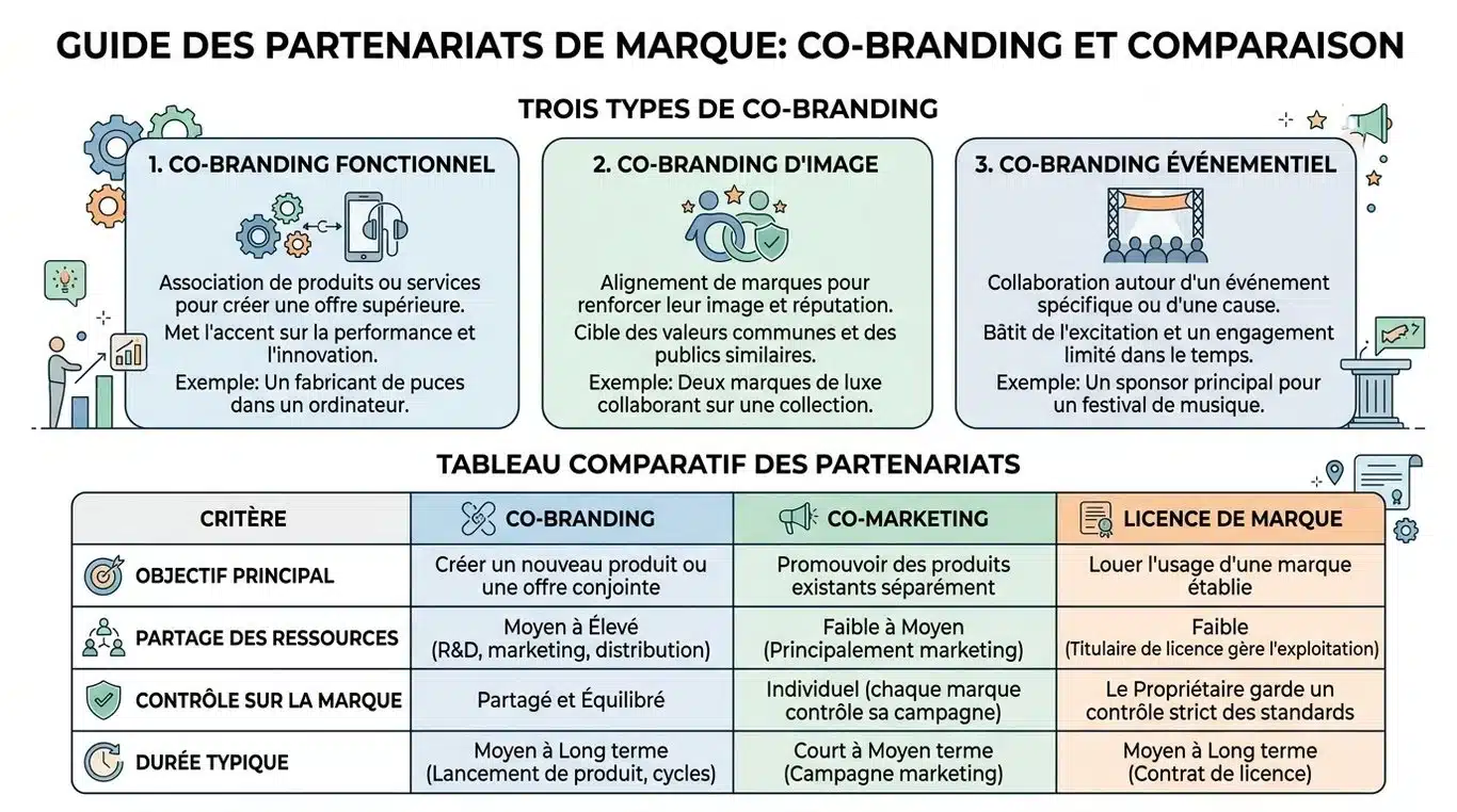 Infographie comparative des stratégies de co-branding : types, différences et enjeux