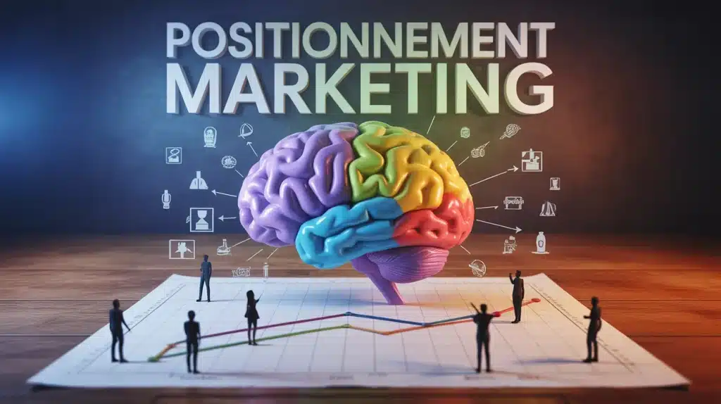 Positioning definition illustration cerveau et axes marketing