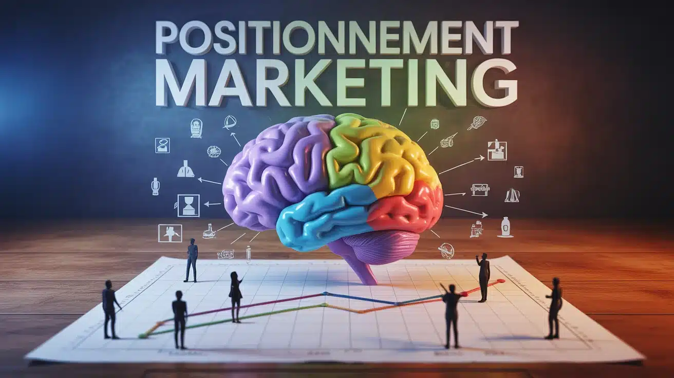 Positioning definition illustration cerveau et axes marketing