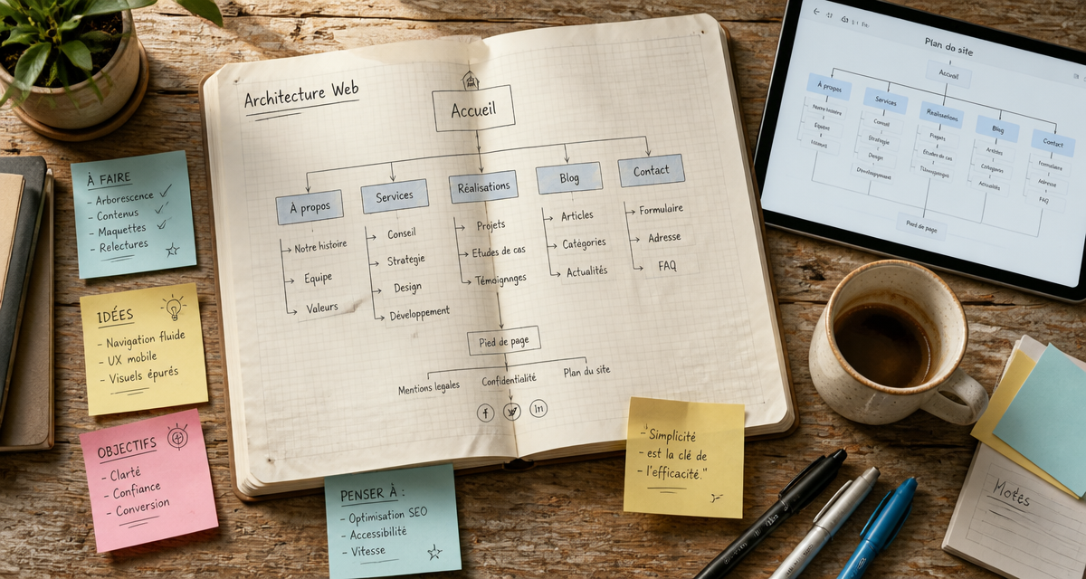 architecture site web schéma manuscrit sur bureau