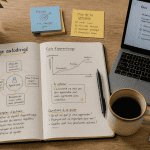 Bureau d'autoformation avec carnet et ordinateur