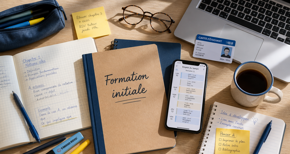 Bureau étudiant avec carnet formation en initiale