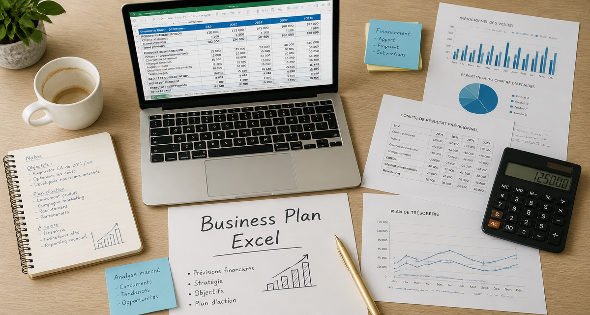 business plan excel sur bureau avec tableau financier