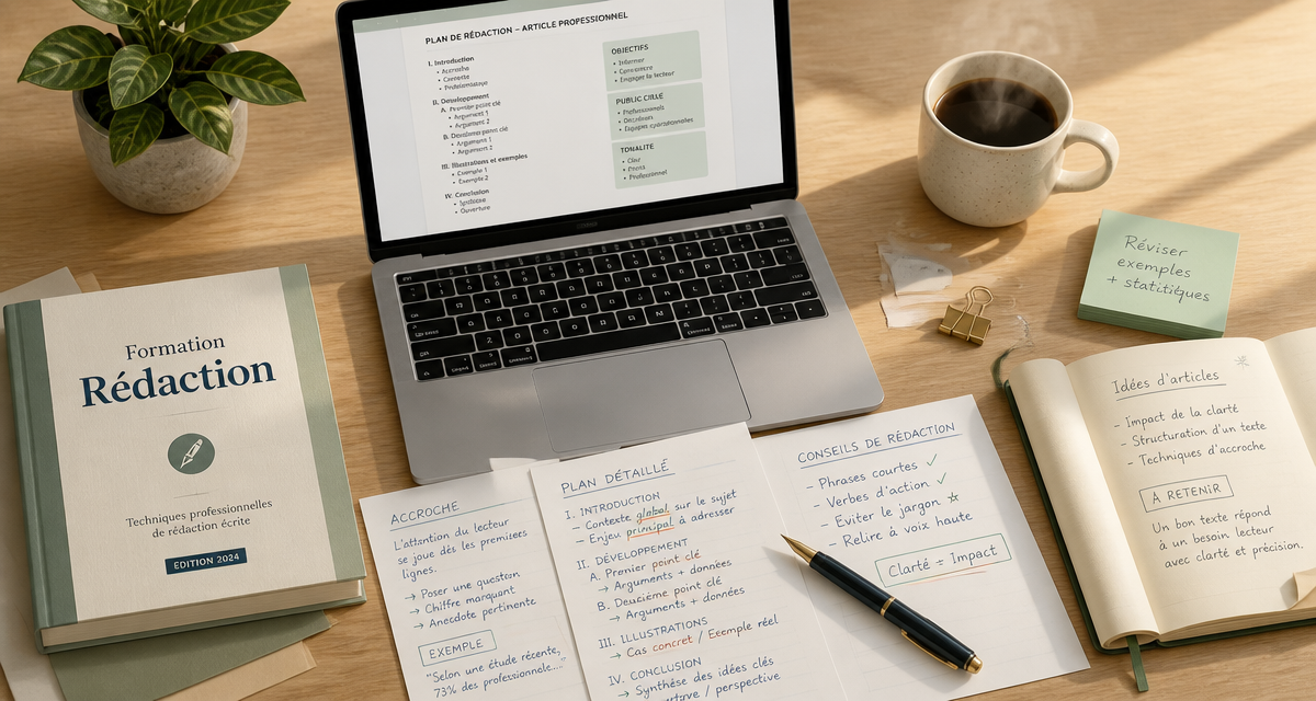 Bureau avec outils formation en rédaction