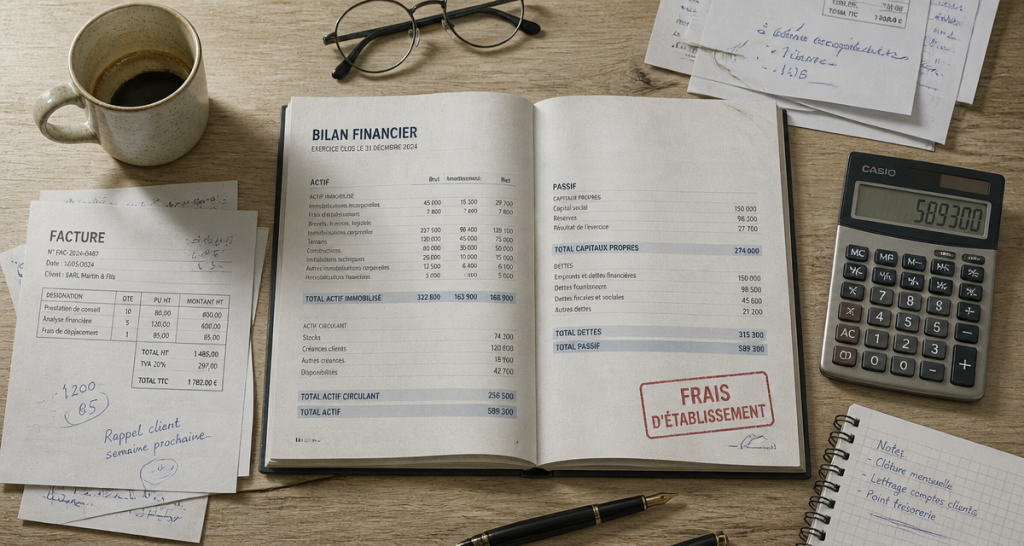 frais d établissement sur bureau avec documents