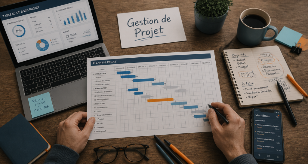 gestion de projet métier diagramme Gantt et dashboard
