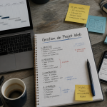 Bureau gestion de projet web avec cahier et outils