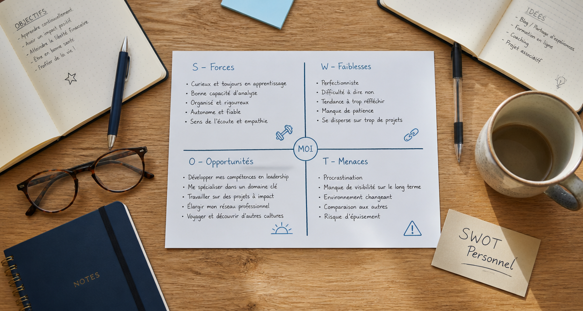 swot personnel matrice manuscrite sur bureau