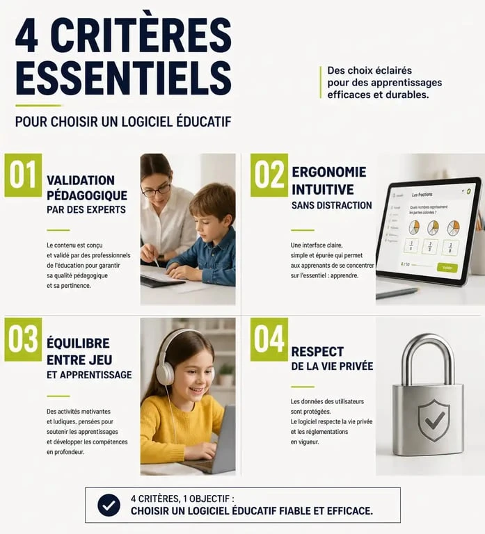 Infographie des critères de sélection pour choisir les meilleurs logiciels éducatifs pour enfants