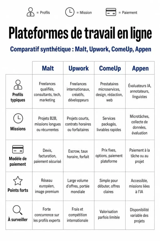 Infographie comparative des meilleures plateformes pour trouver un travail en ligne à domicile