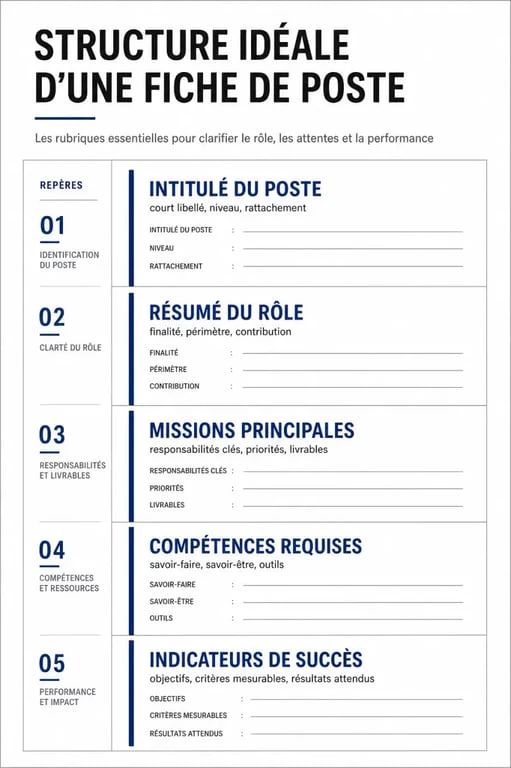 Infographie illustrant la structure idéale d'une job description pour un recrutement efficace