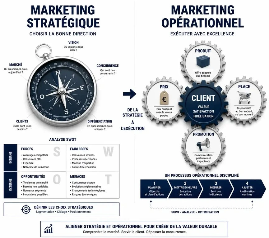 Schéma comparatif entre le marketing stratégique et le marketing opérationnel pour une meilleure compréhension