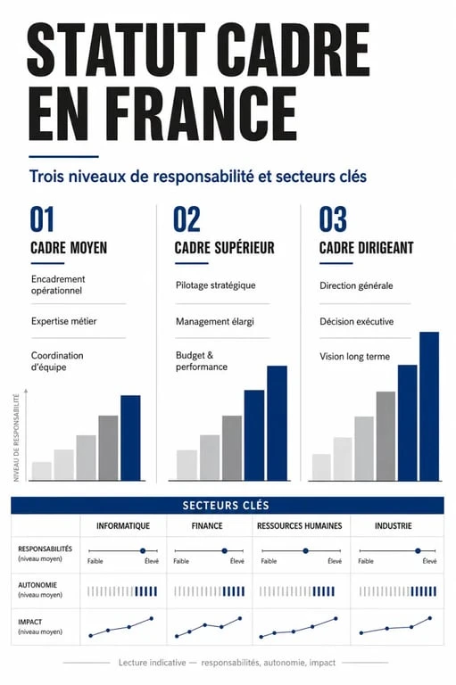 Infographie sur les métiers cadres en France : catégories, secteurs et responsabilités