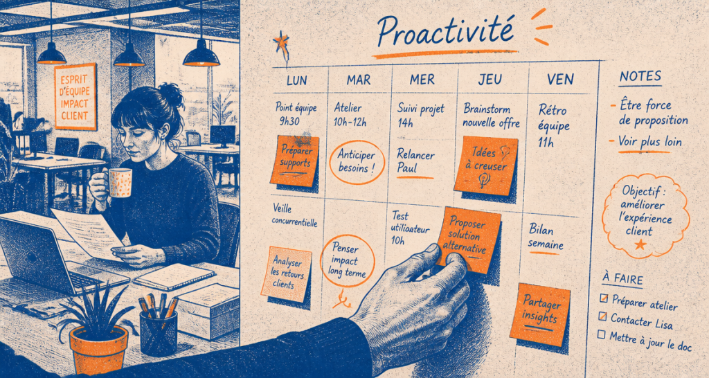 Etre proactif post-it planning open space